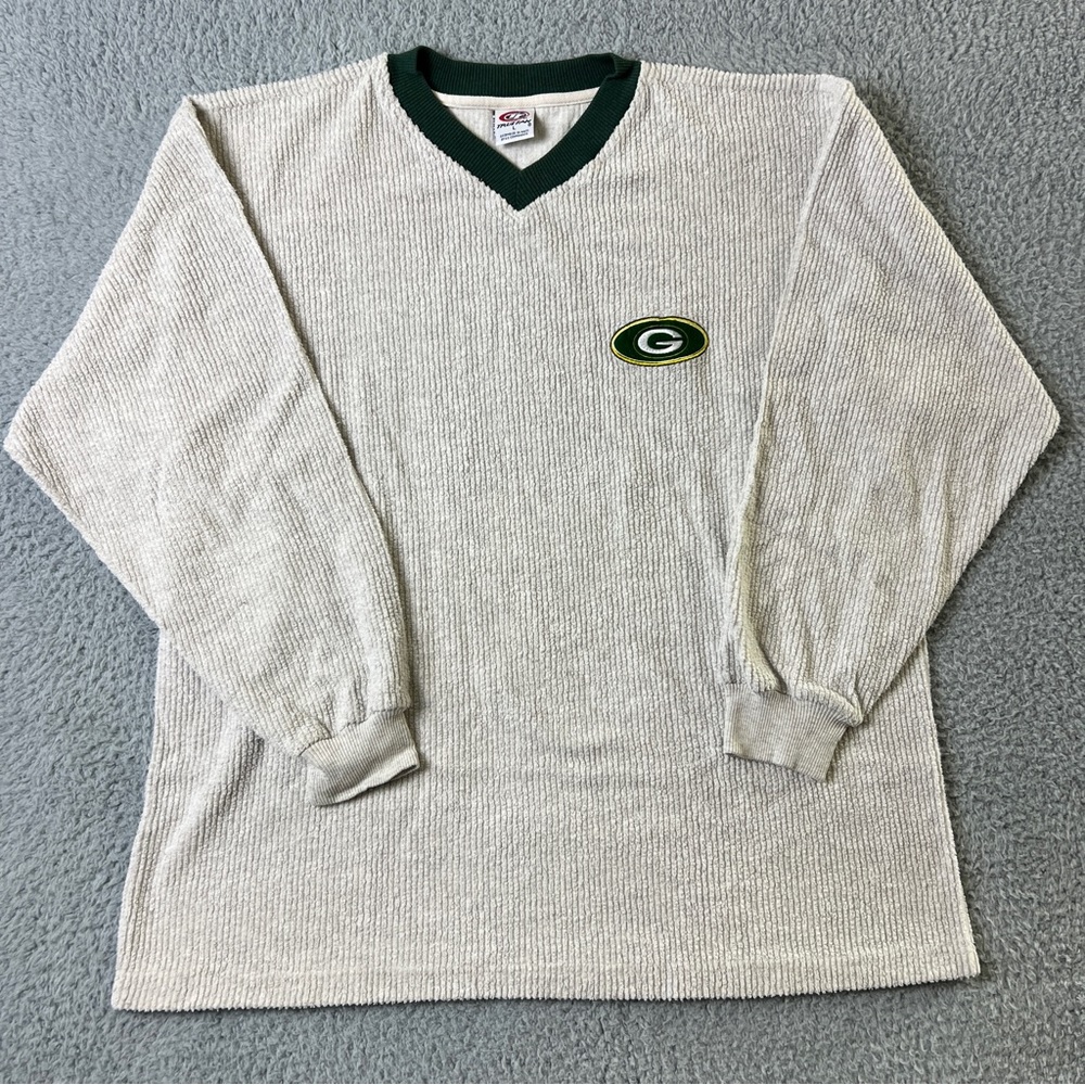 Vintage Green Bay Packers Embroidered Long Sleeve Shirt V Neck Size Large
